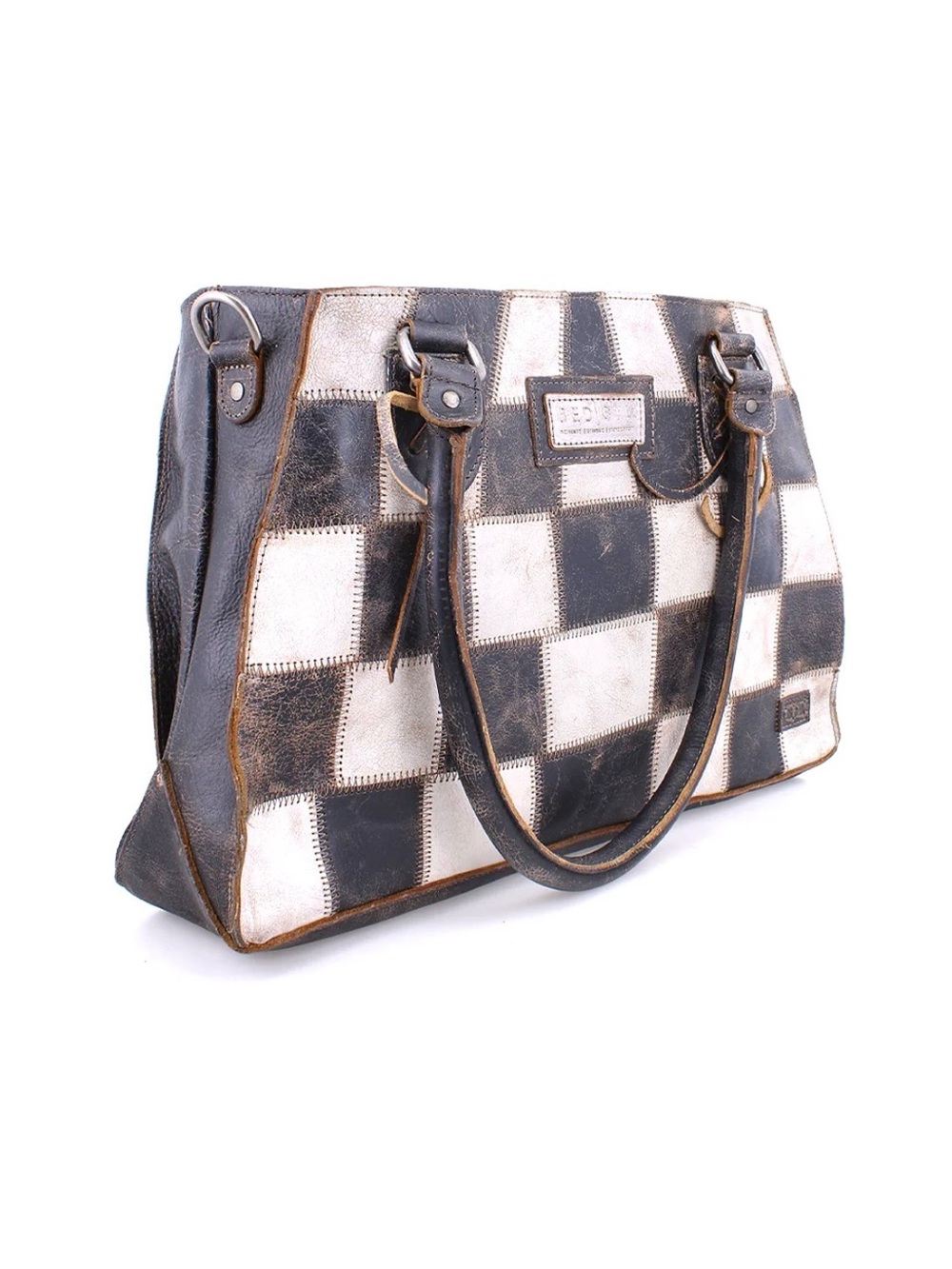 Bed Stu Rockababy Black and White Checker Leather Crossbody Satchel - Picture 2 of 15